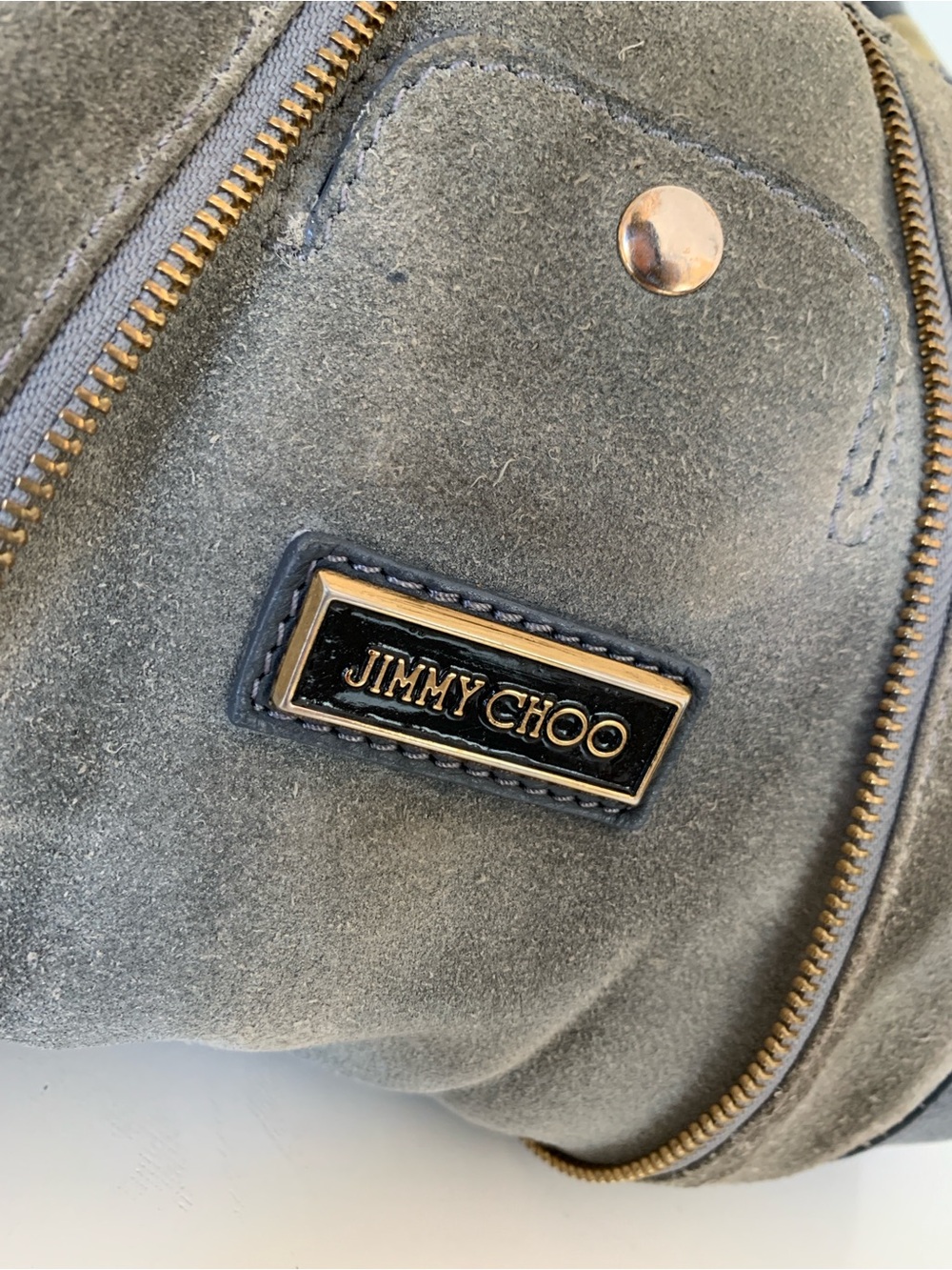 Jimmy Choo Gray Suede and Leather Hobo with Gold Hardware
